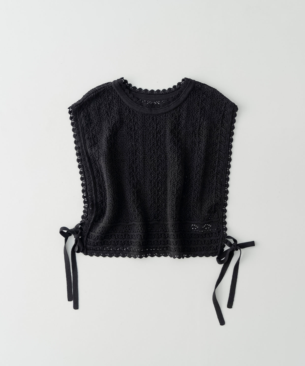 Openwork Lace Knit Vest - Black