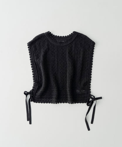Openwork Lace Knit Vest - Black