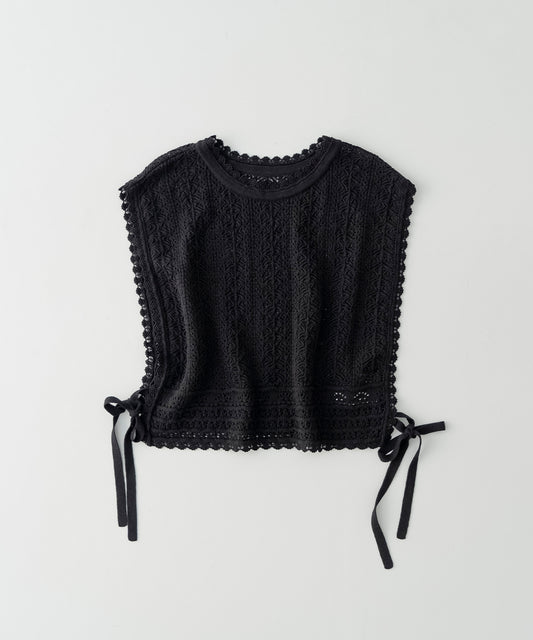 Openwork Lace Knit Vest - Black