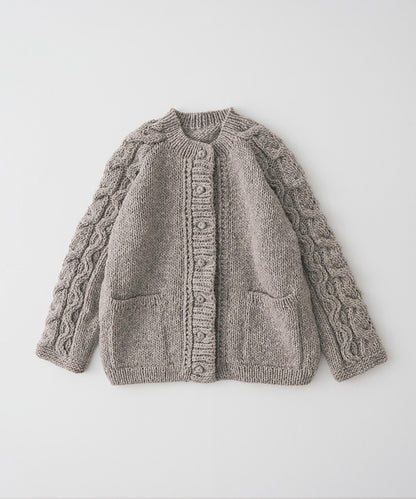 Peruvian Wool Cable Sleeve Knit Cardigan (Beige)