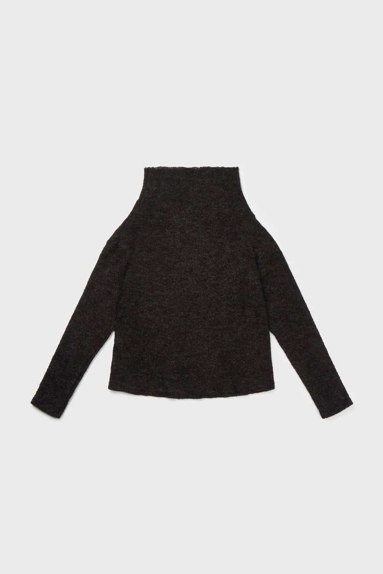 off-shoulder boucle pullover in charcoal