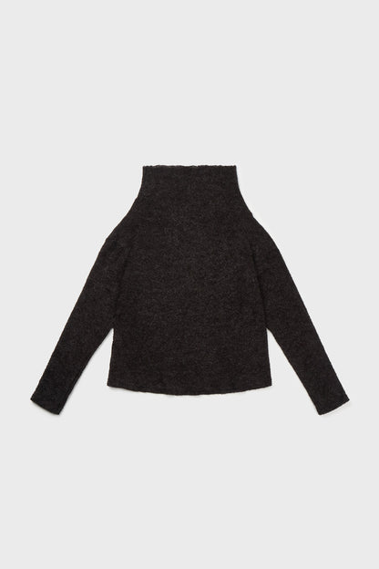 off-shoulder boucle pullover in charcoal