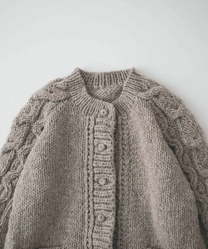 Peruvian Wool Cable Sleeve Knit Cardigan (Beige)