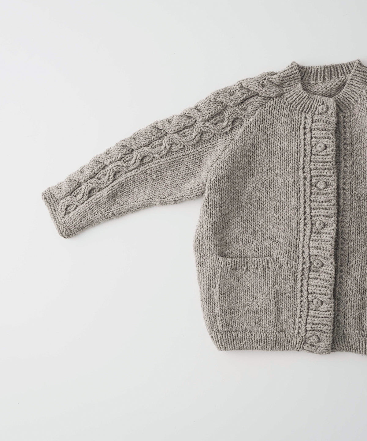 Peruvian Wool Cable Sleeve Knit Cardigan (Beige)