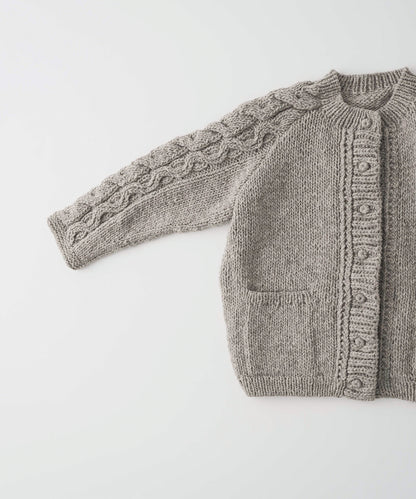 Peruvian Wool Cable Sleeve Knit Cardigan (Beige)