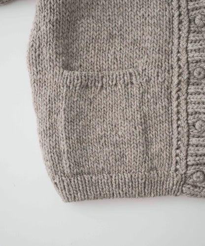 Peruvian Wool Cable Sleeve Knit Cardigan (Beige)