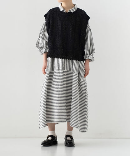 Openwork Lace Knit Vest - Black