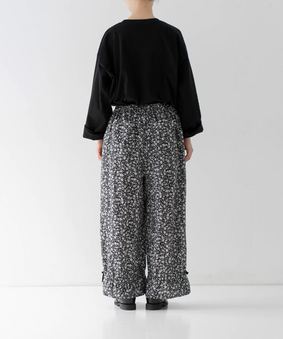 Linen Cotton Floral Flare-Hem Pants
