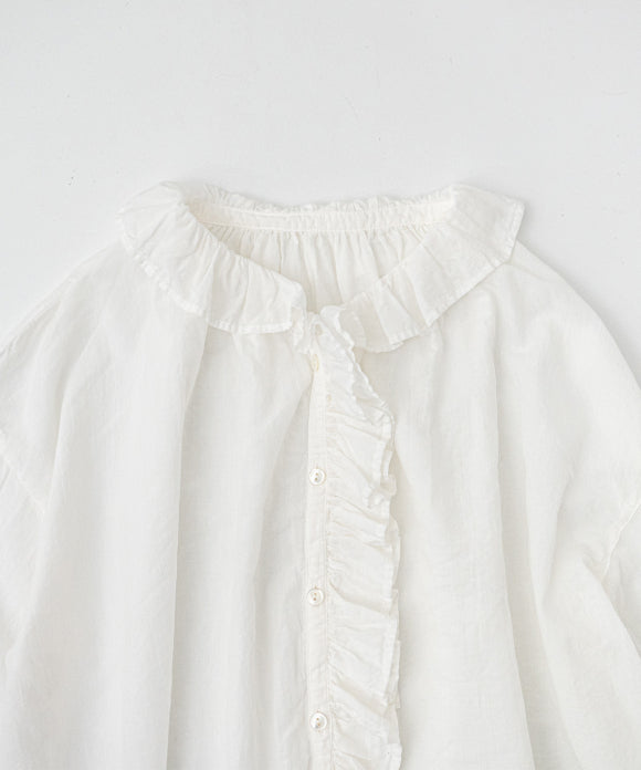 Cotton Linen Ramie Lawn Frill Shirt - Off White