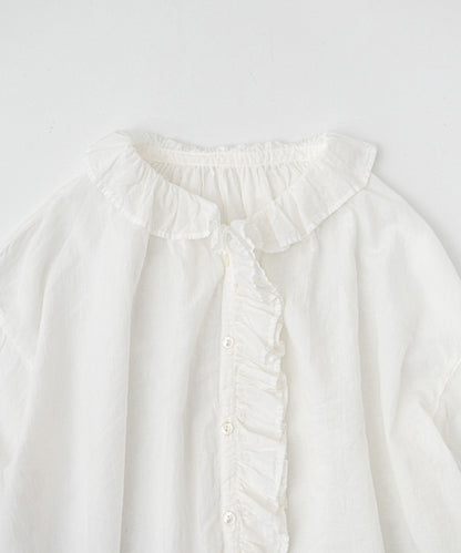 Cotton Linen Ramie Lawn Frill Shirt - Off White