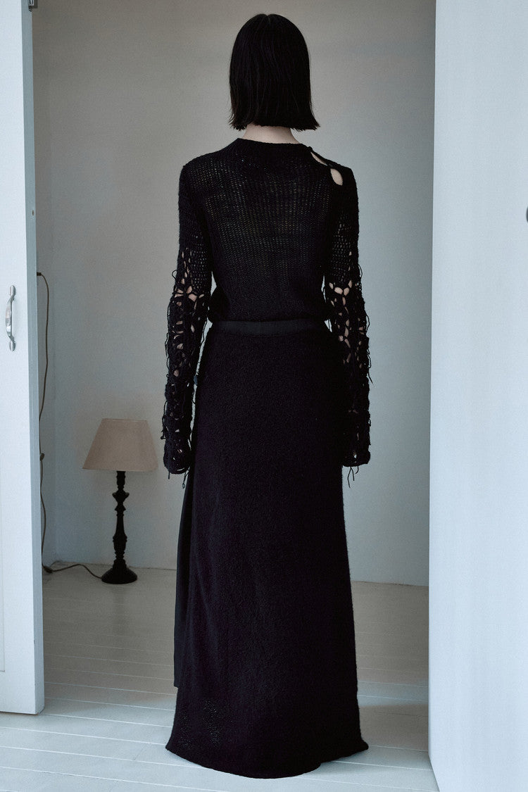 Fringed knit layered skirt