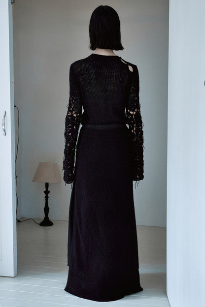 Fringed knit layered skirt