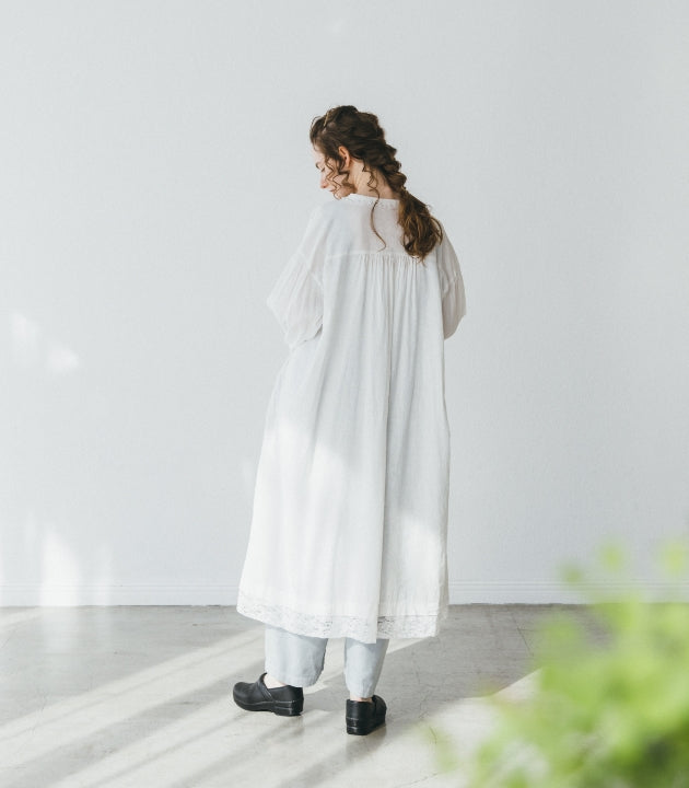 (UpcycleLino) Linen Cotton Omi-zarashi Lace Dress