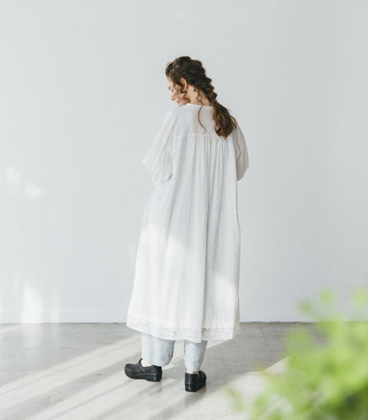 (UpcycleLino) Linen Cotton Omi-zarashi Lace Dress