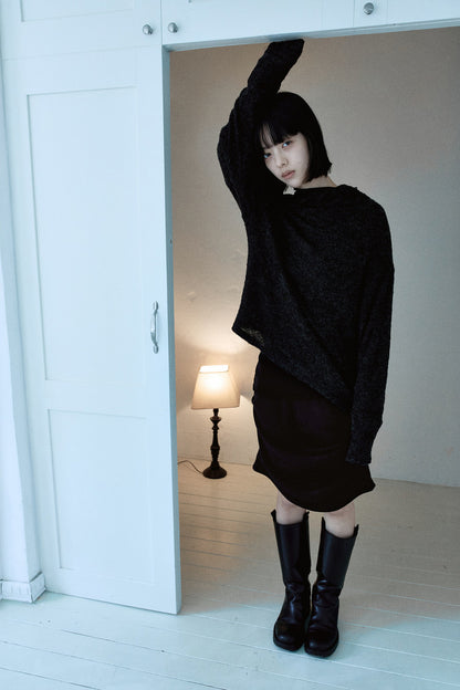 off-shoulder boucle pullover in charcoal