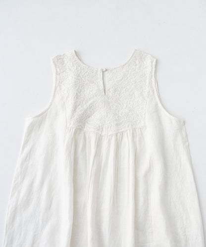 Linen Two-way Indian Embroidered Dress (White)
