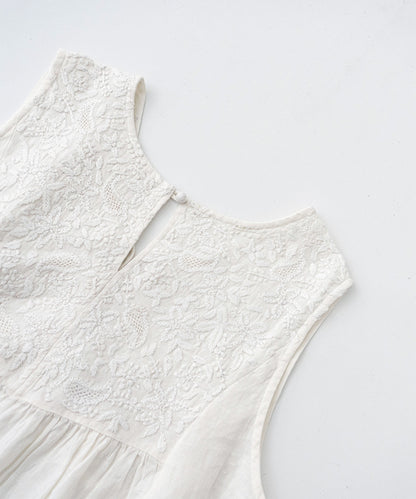 Linen Two-way Indian Embroidered Dress (White)
