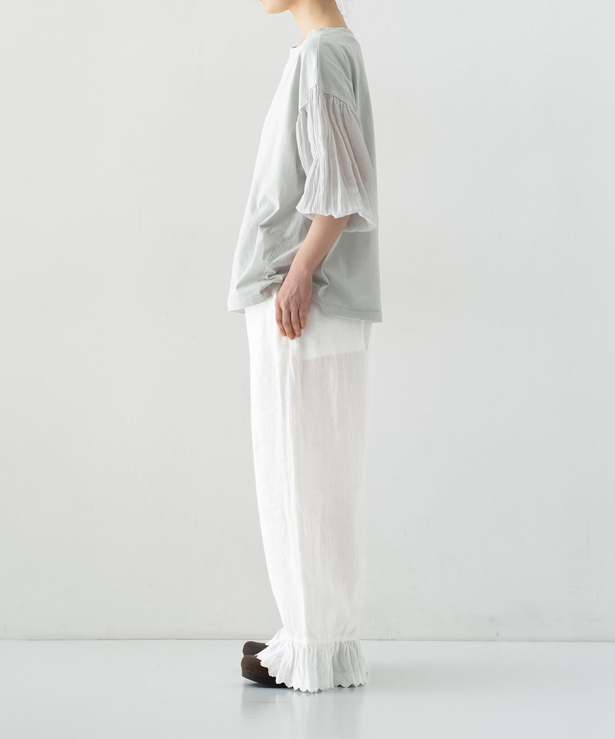 Linen Scallop Lace Frill Pants - Off White