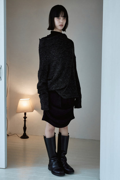 off-shoulder boucle pullover in charcoal