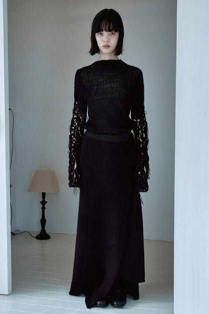 Fringed knit layered skirt