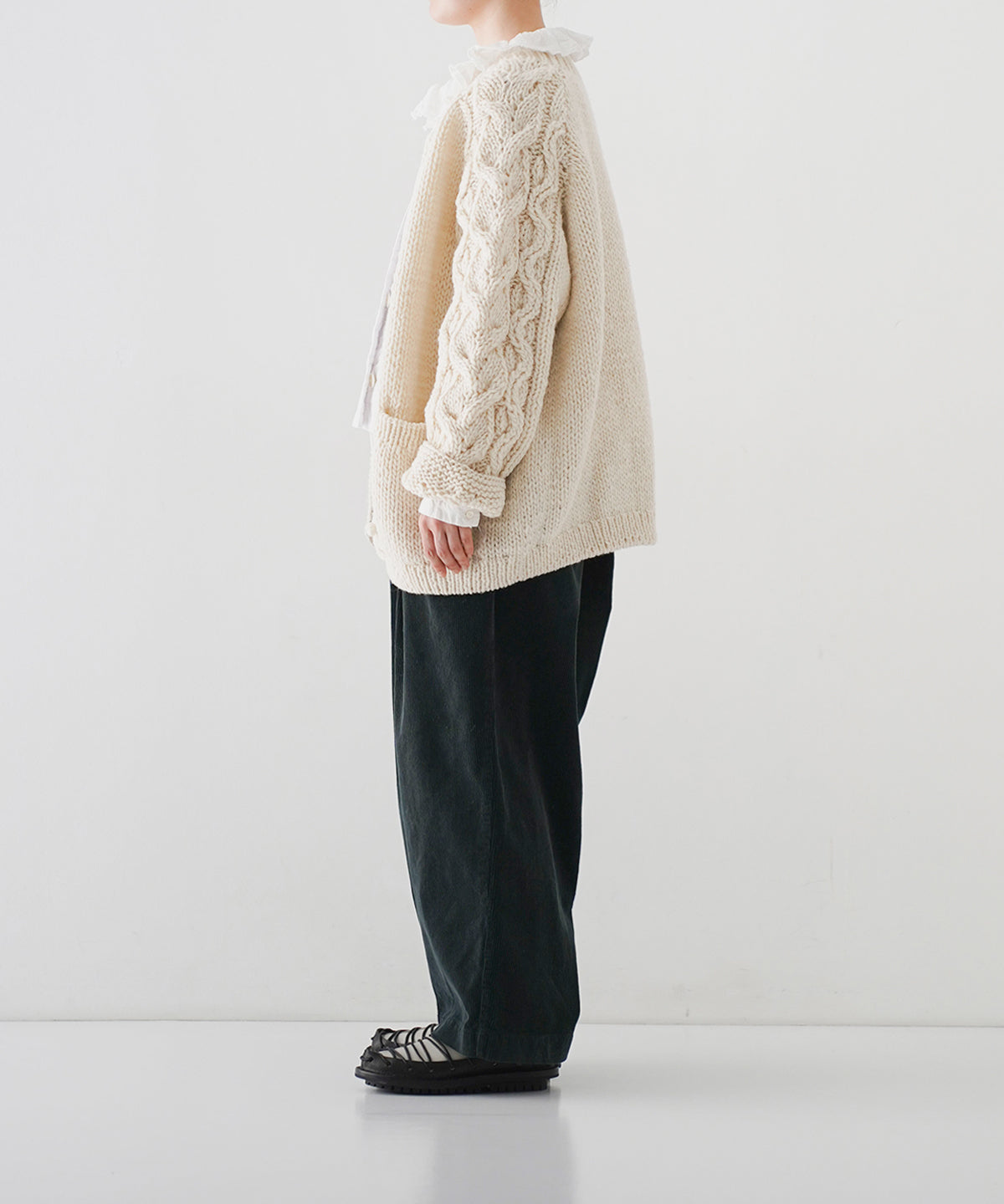 Peruvian Wool Cable Sleeve Knit Cardigan