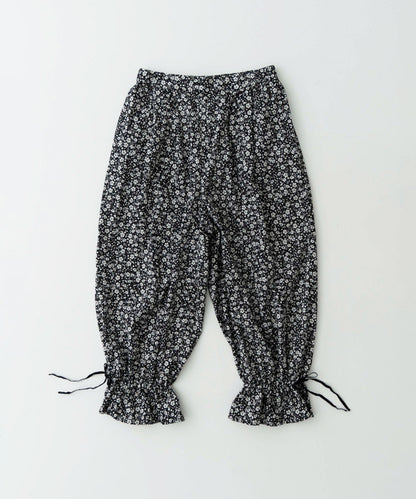 Linen Cotton Floral Flare-Hem Pants