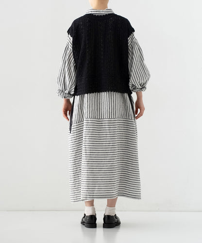 Openwork Lace Knit Vest - Black