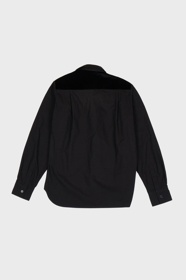 Shirring front panel button-up shirt