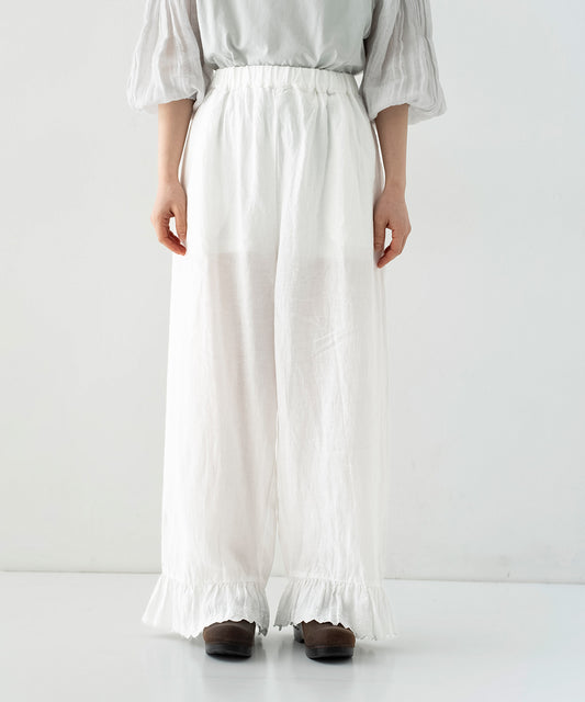 Linen Scallop Lace Frill Pants - Off White