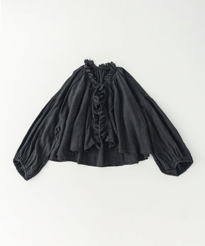 Linen Bincho-Zome Scallop Frill Blouse
