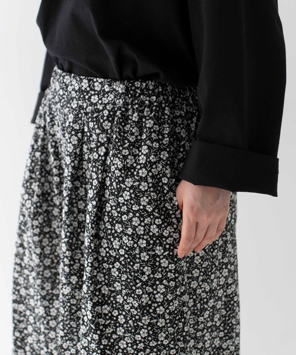 Linen Cotton Floral Flare-Hem Pants