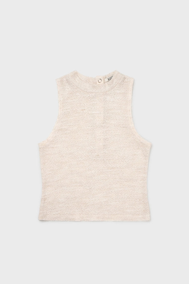 Knit sleeveless in ecru