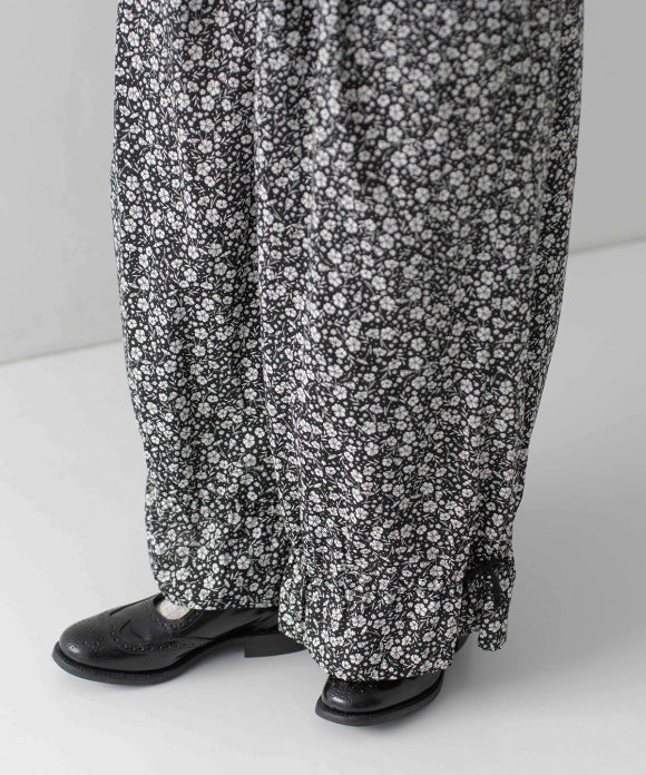 Linen Cotton Floral Flare-Hem Pants