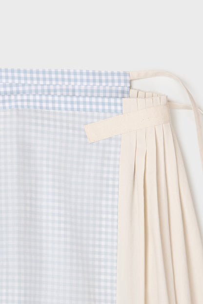 Gingham Check Pleated Panel Wrap Skirt