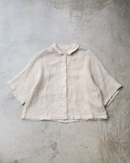 Linen Karami Weave Open Collar Shirt