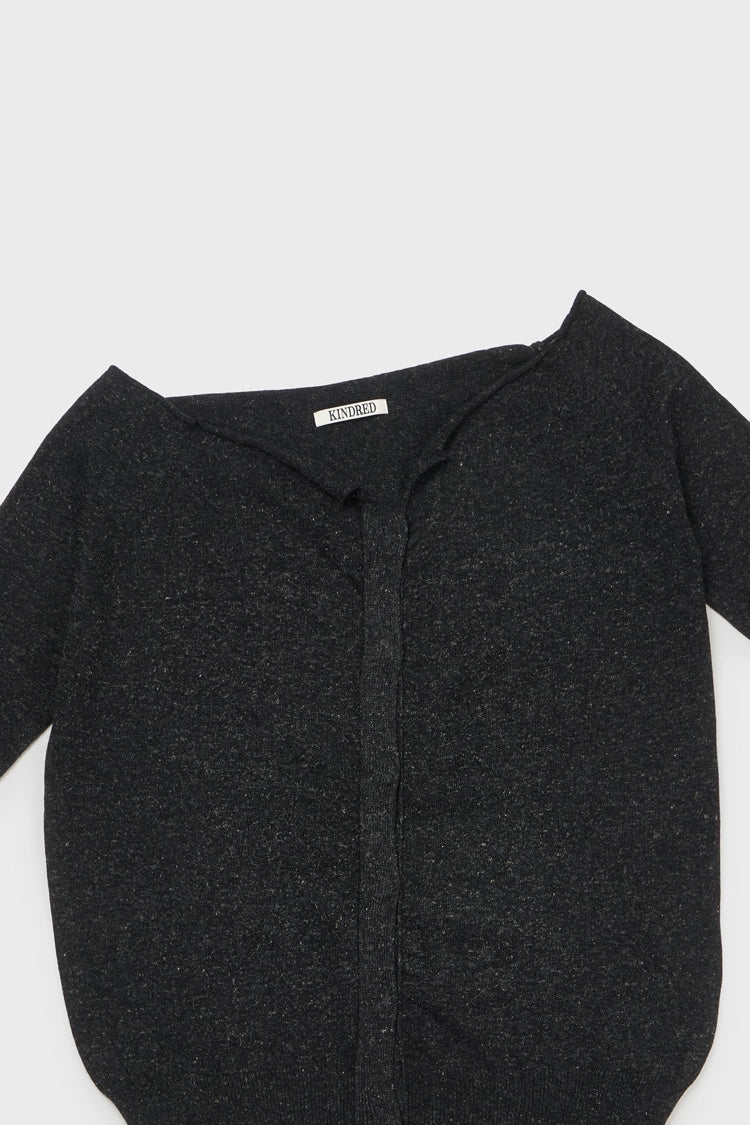 Off-shoulder cardigan in speckled ink