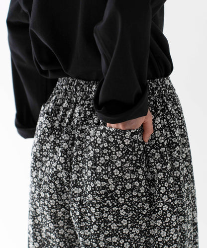 Linen Cotton Floral Flare-Hem Pants