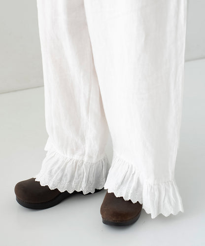 Linen Scallop Lace Frill Pants - Off White
