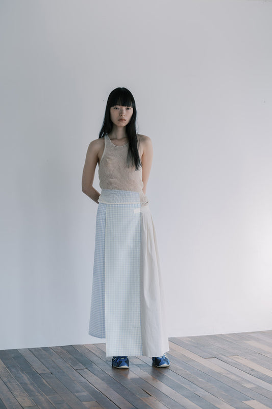 Gingham Check Pleated Panel Wrap Skirt