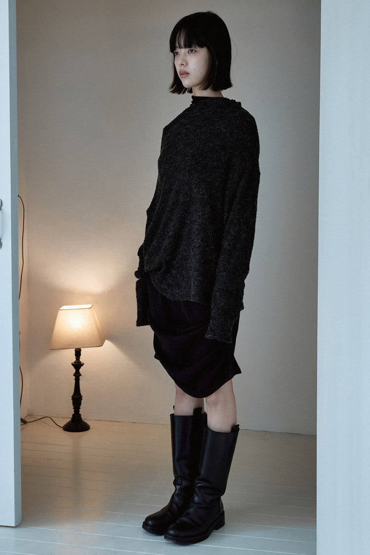 off-shoulder boucle pullover in charcoal