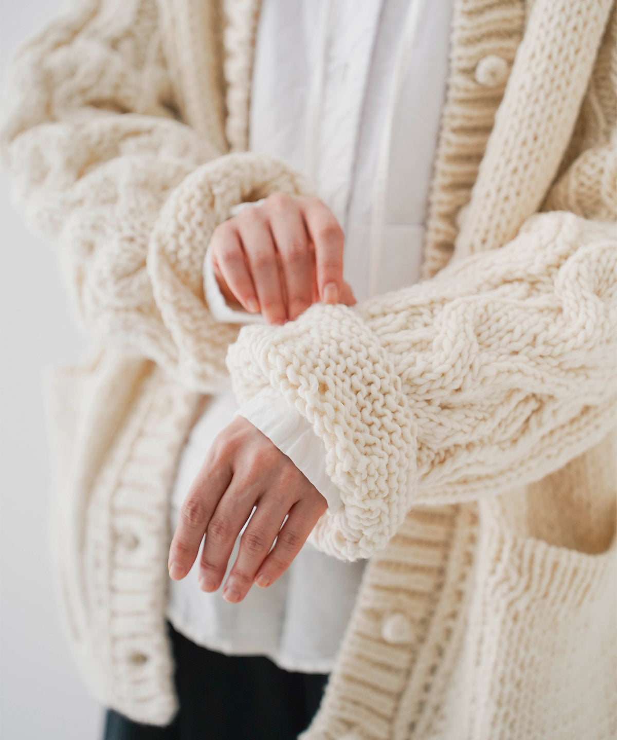 Peruvian Wool Cable Sleeve Knit Cardigan