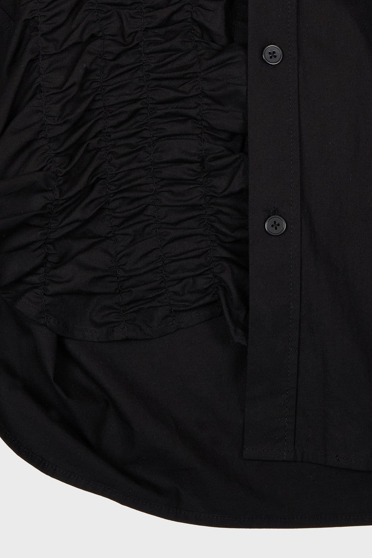 Shirring front panel button-up shirt