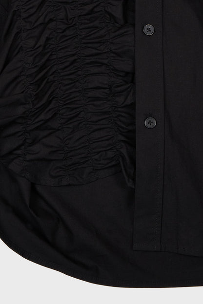 Shirring front panel button-up shirt