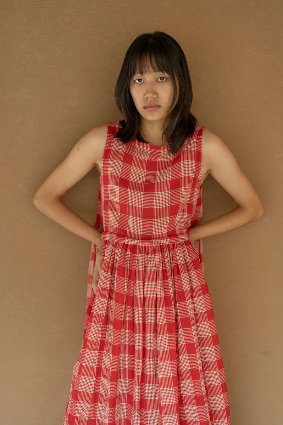 Anna red checks dress