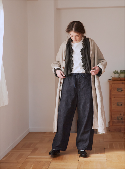 Linen Bincho-Zome Scallop Frill Blouse