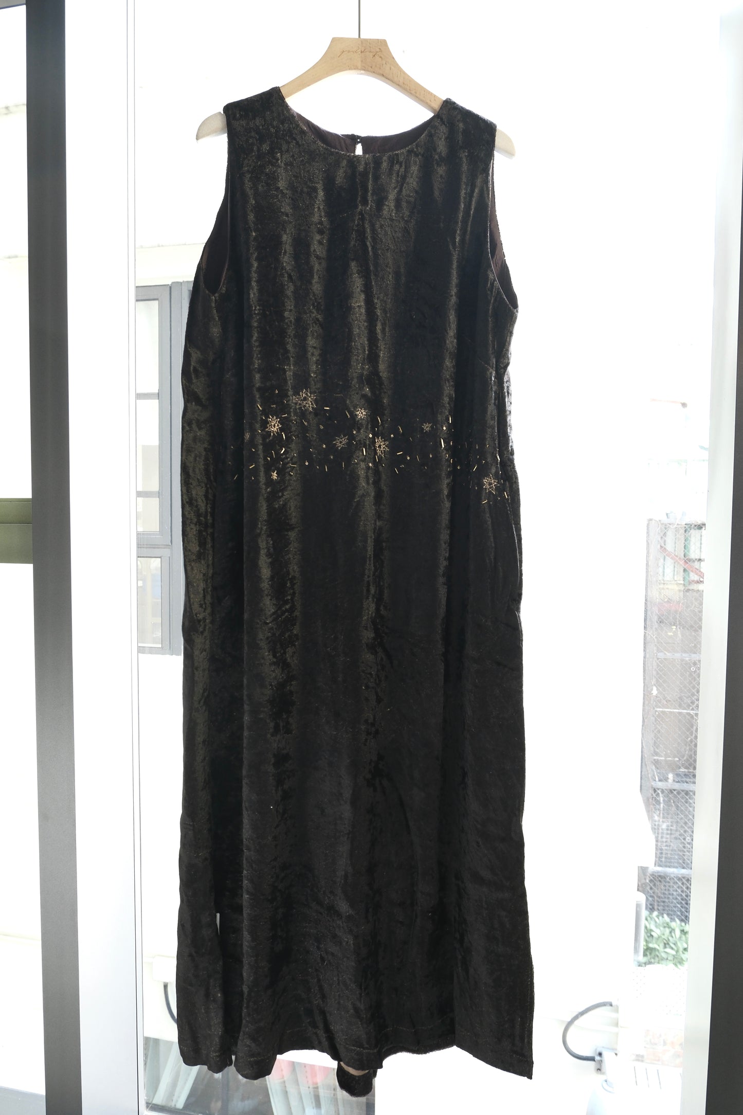 Lila Starry nights brown charcoal velvet dress