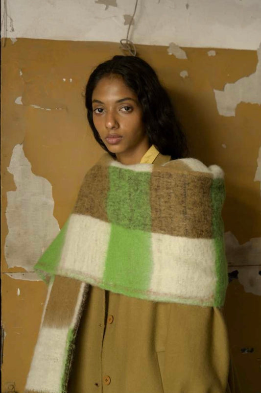 Nory green brown checked scarf