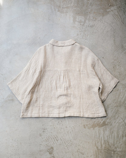 Linen Karami Weave Open Collar Shirt