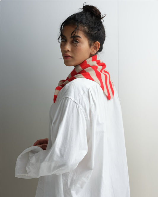 STRIPE TRIANGLE NECKERCHIEF POPPY & OATMEAL