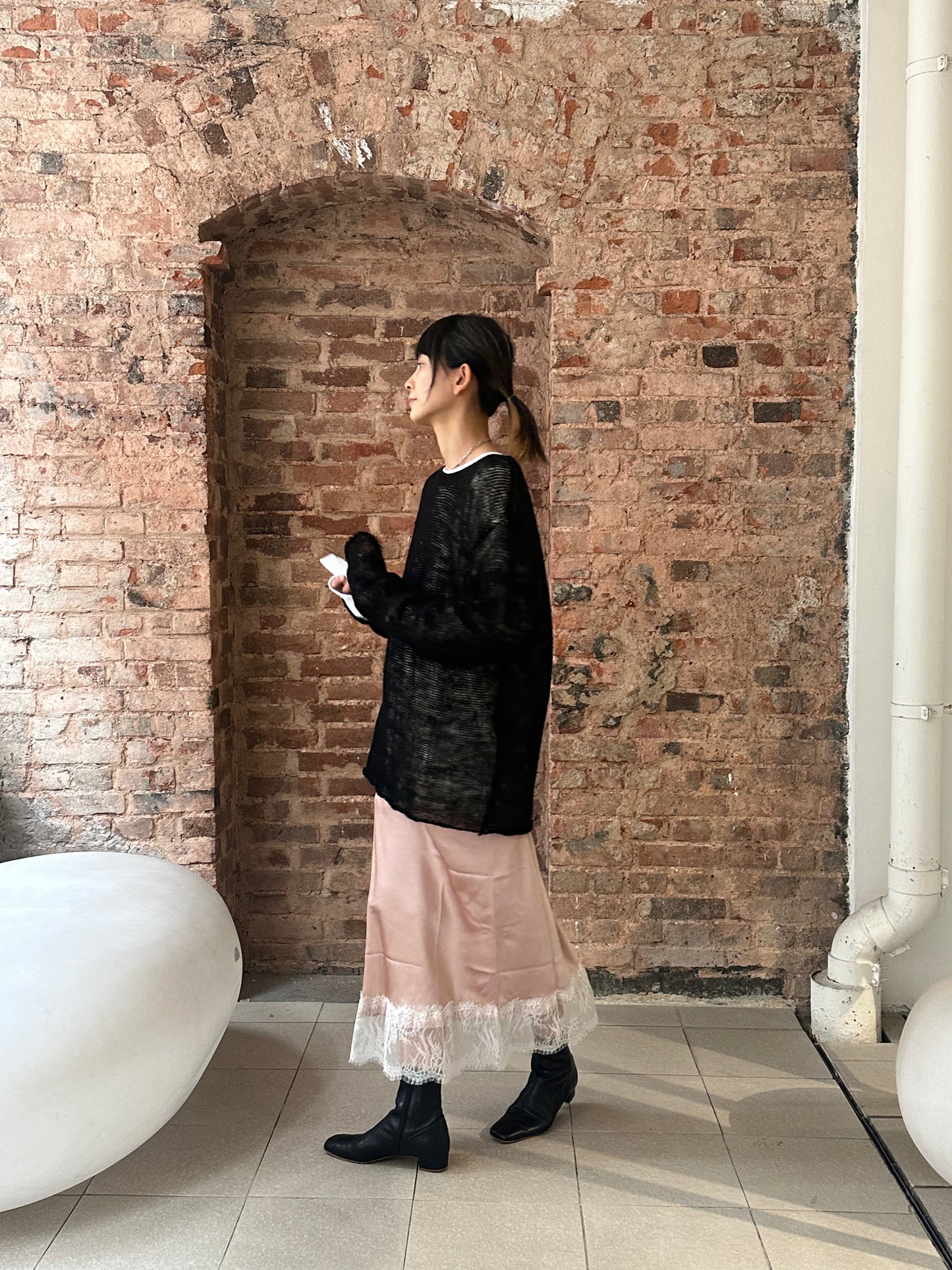 French LACETRIM SATIN SKIRT